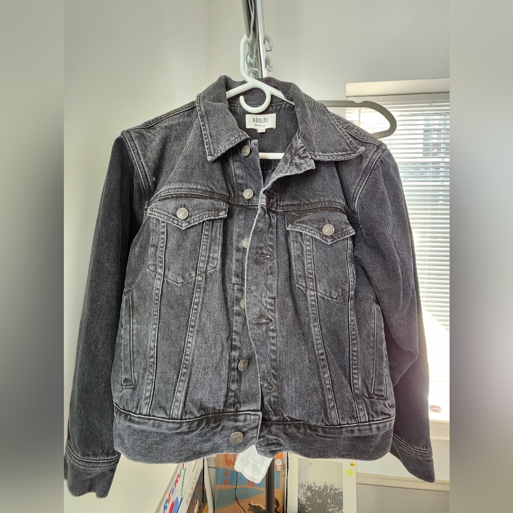 agolde xs blanca/bianca denim jacket in double exposure